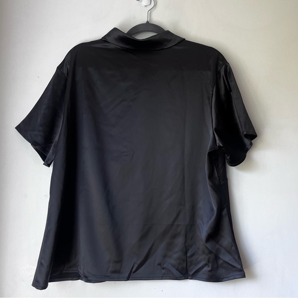 Princess Polly Bessie Black Satin Button Front Collared Blouse Plus Size 16 - Picture 9 of 12